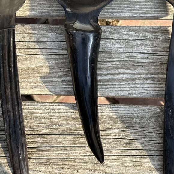 Vintage Hand Carved Horn Spoons Fork Lot of 3 Large Ladle Bovine Horn Canada - Picture 5 of 13